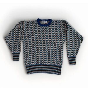 Vintage thick wool sweater with geometric pattern made in the USA sz Large
